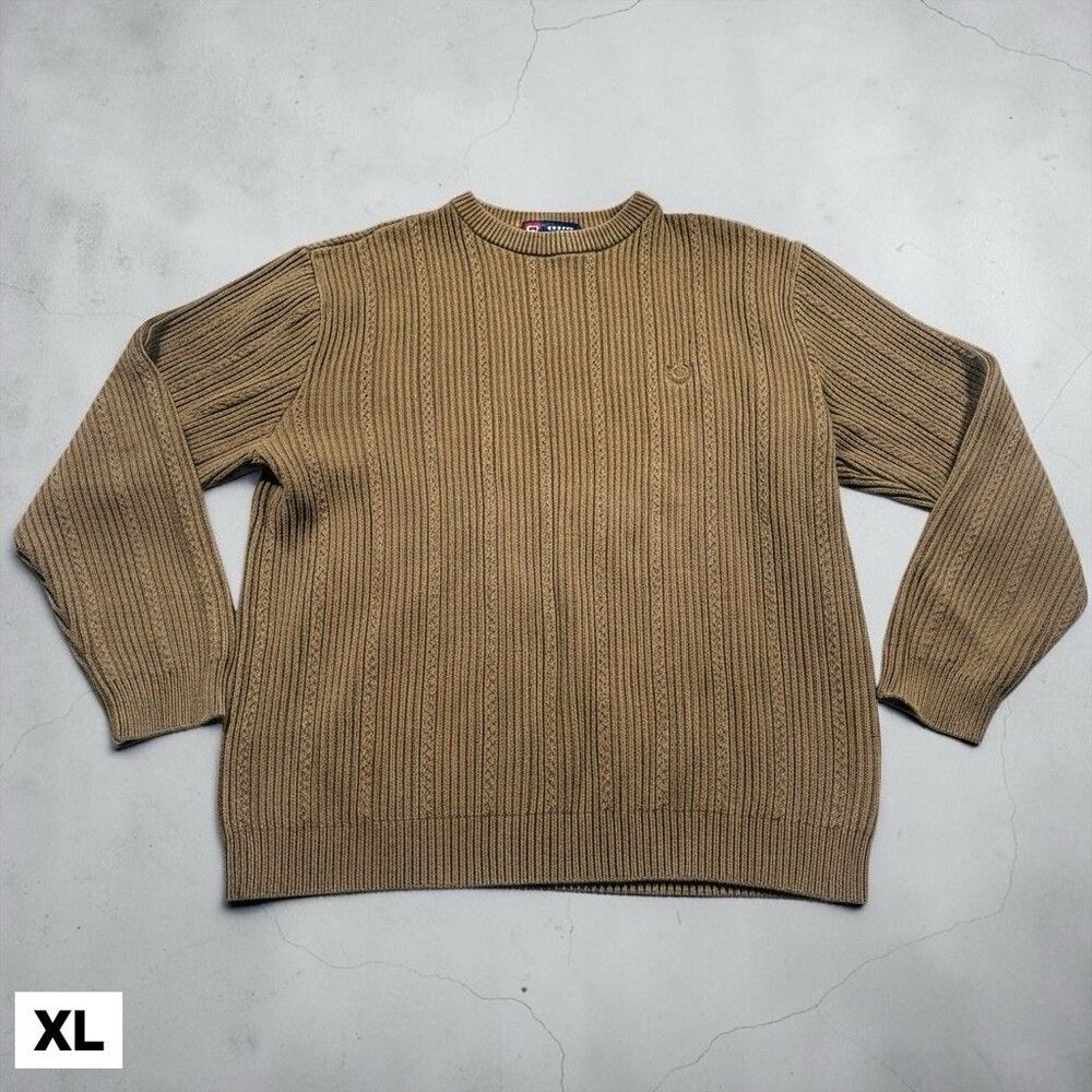 Vintage Chaps Ralph Lauren Cotton Cable Knit Sweater Brown Crest RL Mens XL